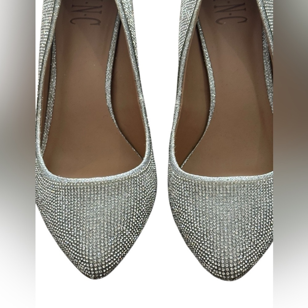 INC International Concepts Zitah Silver Crystals Pointed Toe Pumps Heels US 8.5 - Picture 4 of 10